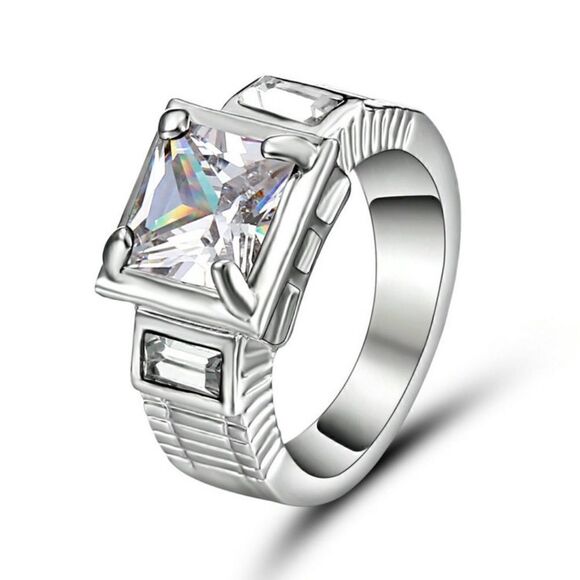 White Sapphire Crystal White Rhodium Plated Ring - Picture 2 of 2